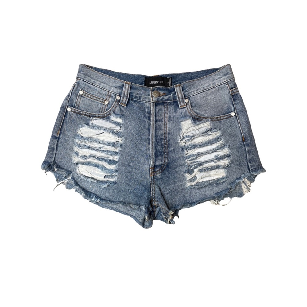 Minkpink Shorts‎ Womens Size Blue Cutoff High Rise Distressed Jeans M $70